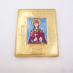 Orthodox icon. Icon of St. Barbara.  Cloisonné enamel. Enamel icon.   Georgian icon. Handmade icon Handmade enamel. Embossed icon