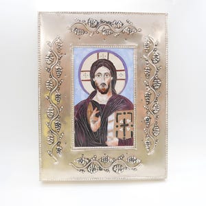 Orthodox icon. Jesus Christ Icon. Icon Made Without Hands. Cloisonné enamel. Georgian icon. Handmade enamel . Handmade religious gift.