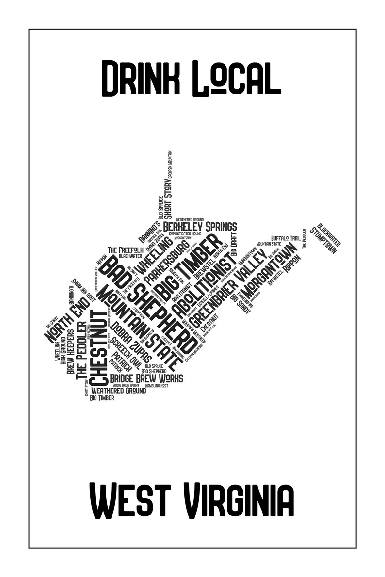 West Virginia Breweries Map Etsy