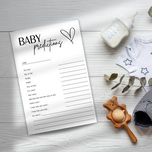 Baby Shower Prédictions Jeu | Jeux de baby shower | Prédictions minimalistes pour bébé | Conseils et souhaits pour les futurs parents | Conseils bébé