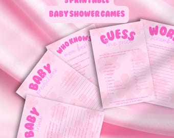 Bundel roze babyshowergames: 5 afdrukbare activiteiten (digitale download)