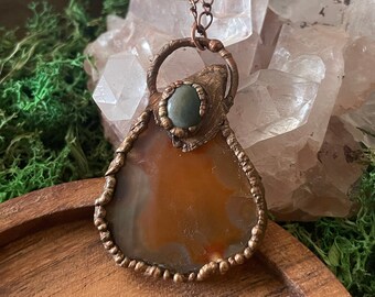 Electroformed Copper Agate Slice Stone Necklace