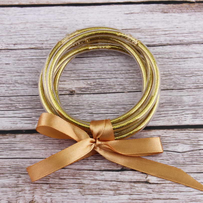 GOLD Glitter Jelly Designer Bangles 5 Bracelet Set - Free Shipping