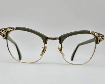 Vintage Petite Shuron '5 1/2 LD' Green Beekeeper Eyeglasses