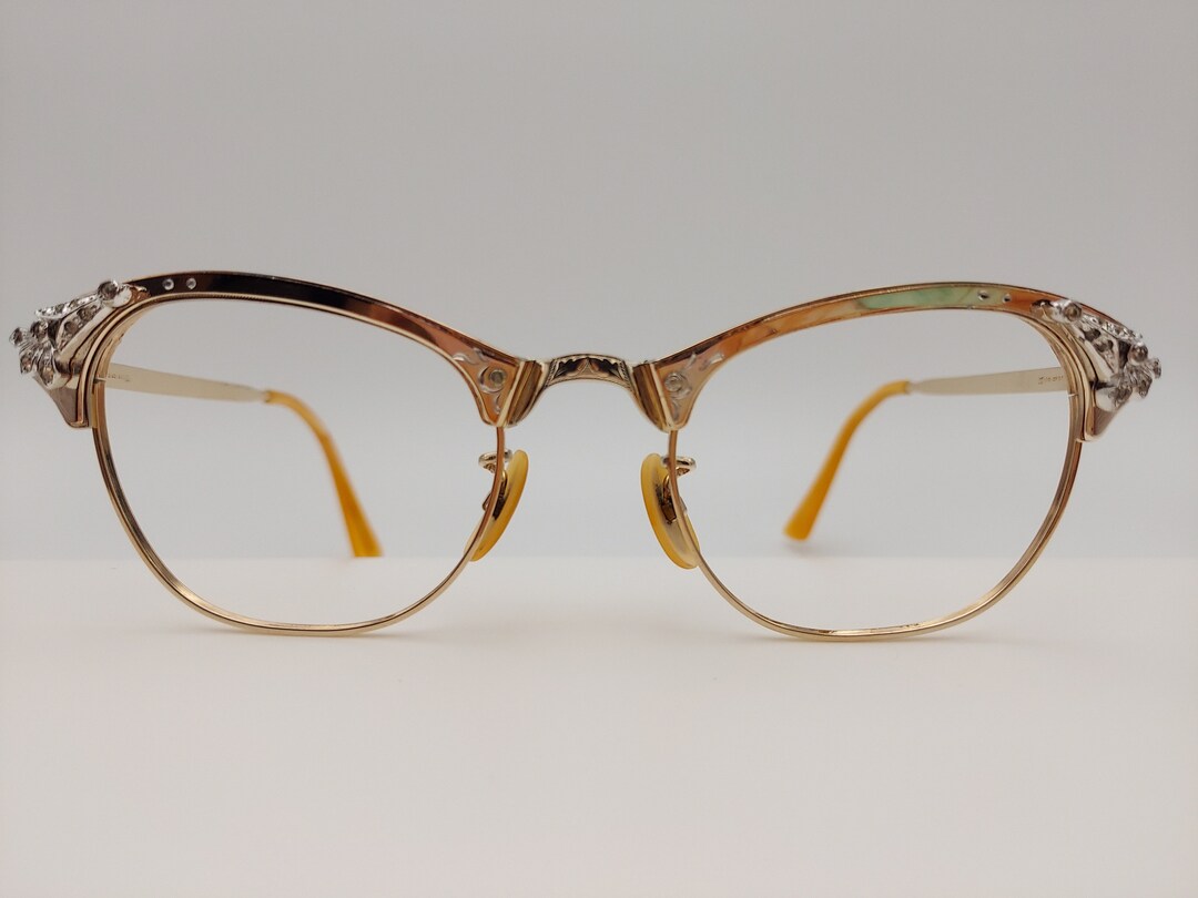 Vintage Jeweled Golden Eyeglasses Etsy