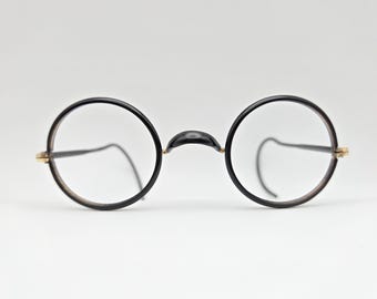 Very Petite Antique Cabled Armed Black Eyeglasses