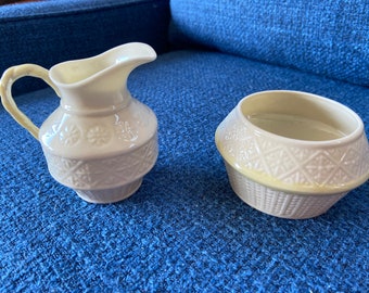 Vintage Belleek Porcelain Creamer and Sugar Bowl - Clearly pattern