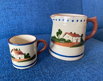 Set of Two Pieces of Motto Ware - Water Pitcher and Small Mug