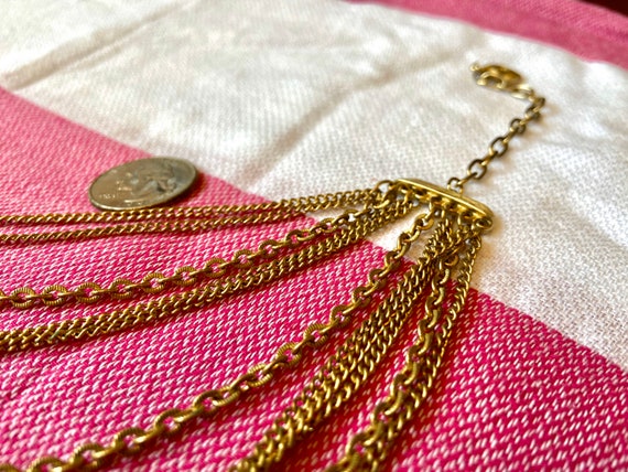 Vintage Multi Strand Brass Chain and Bead Bib Nec… - image 1