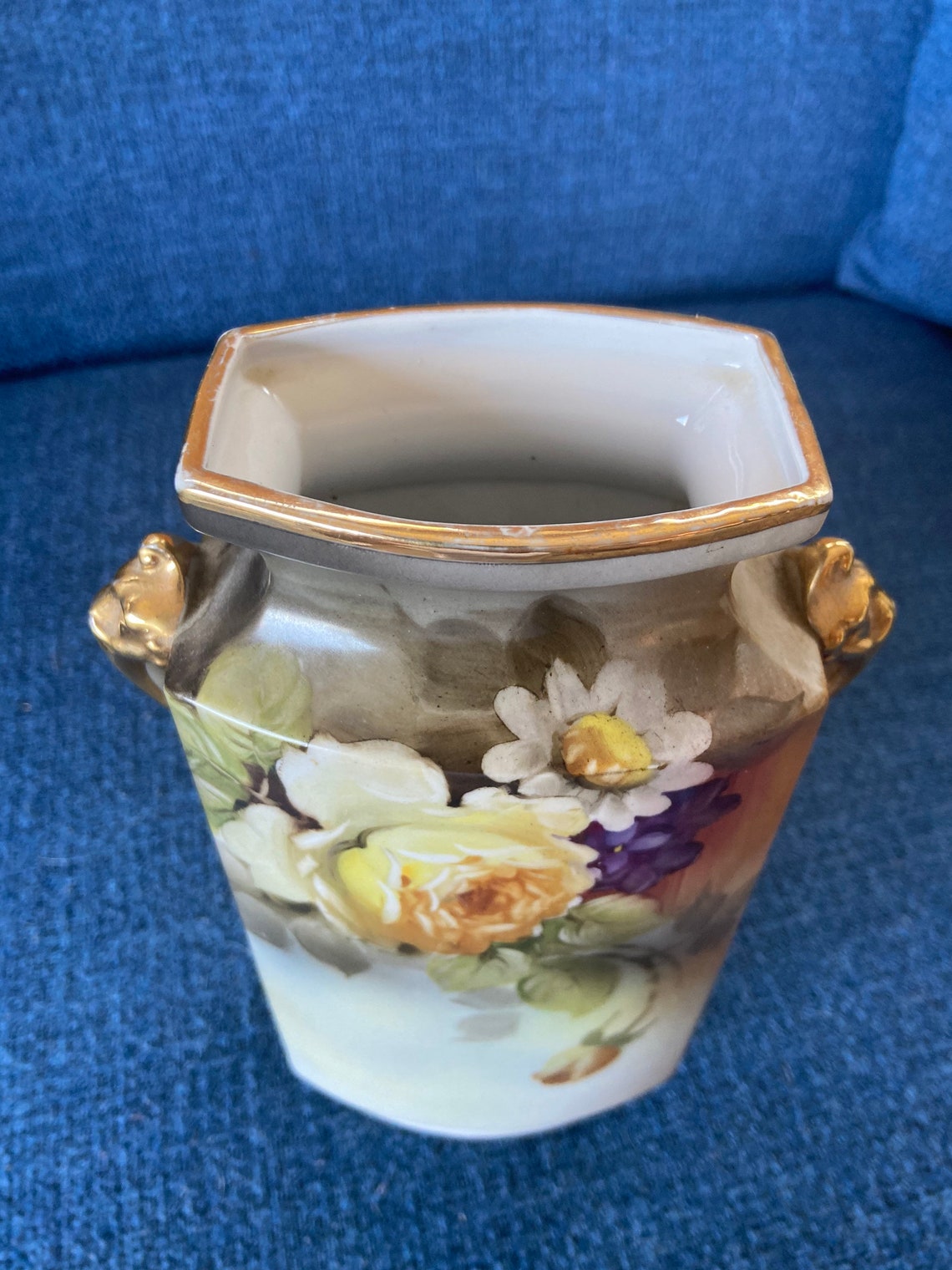 Ceramic Flower Vase with Gold Accents from Japan Etsy