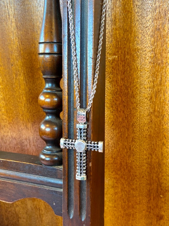 Silver Crucifix Pendant on a Costume Silver Cable… - image 3