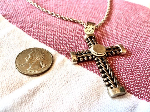 Silver Crucifix Pendant on a Costume Silver Cable… - image 1