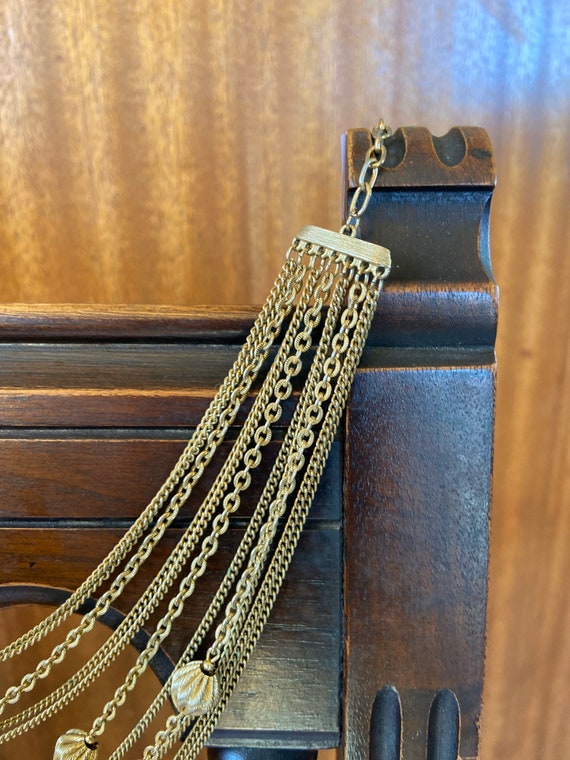 Vintage Multi Strand Brass Chain and Bead Bib Nec… - image 4