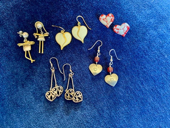 Bundle of Five Drop Earrings about Hearts and Fri… - image 1