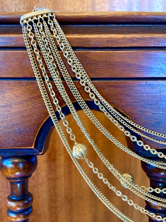 Vintage Multi Strand Brass Chain and Bead Bib Nec… - image 2