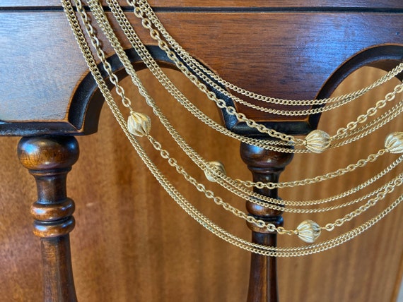 Vintage Multi Strand Brass Chain and Bead Bib Nec… - image 7