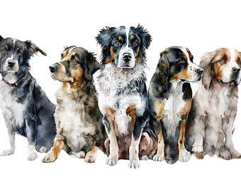 Dessin de plusieurs chiens, portrait de plusieurs animaux de compagnie, portrait de plusieurs animaux de compagnie, dessin de chien personnalisé, peinture de chien personnalisée