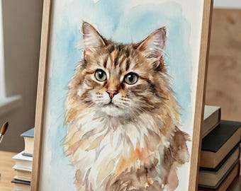 Personalisiertes Katzen Portrait: Handgemaltes Aquarell Haustier-Denkmal