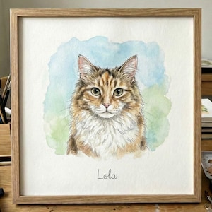 カスタム猫の肖像画：写真から手描きの水彩画ペットアート - Etsy 日本