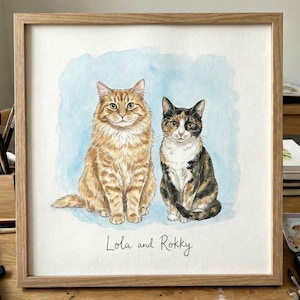 Hand-Painted Watercolor Pet Portrait: Custom Cat Memorial Gift