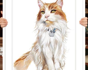 Cat portrait painting Custom Watercolor Cat Portrait From Photo Hand Painted Watercolor Drawing Commissioned Memorial Pet Portrait Painting