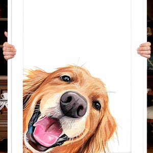 Custom pet art, peek a boo pet portrait,  golden retriever pet portrait, fancy pet portrait, pet portrait painting, personalized pet