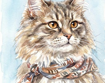 Custom Cat Portrait: Hand-Painted Watercolor Cat Memorial
