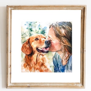 Custom Watercolor Pet & Owner Portrait: Memorial Gift