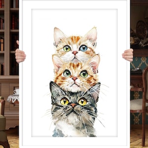 Custom Watercolor Cat Portrait: Two Cats, Pet Memorial Gift