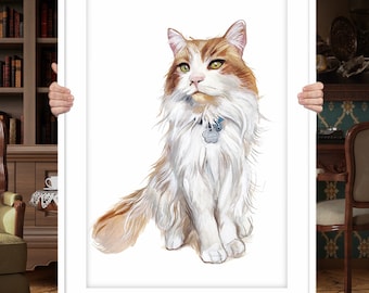 Cat portrait painting Custom Watercolor Cat Portrait From Photo Hand Painted Watercolor Drawing Commissioned Memorial Pet Portrait Painting