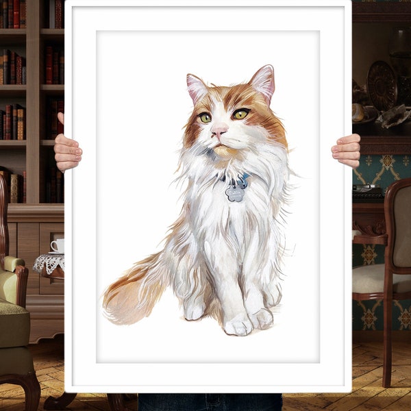 Cat portrait painting Custom Watercolor Cat Portrait From Photo Hand Painted Watercolor Drawing Commissioned Memorial Pet Portrait Painting