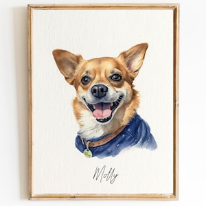 Personalized Pet Portrait Painting: Hand-Painted Watercolor Dog Art