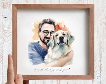 Original Pet and Owner painting from Photo, Dog and owner watercolor painting art