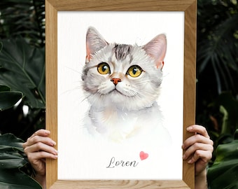 Watercolor cat portrait Cat painting Watercolor pet portrait Pet custom art Cat memorial Cat loss git Cat portrait