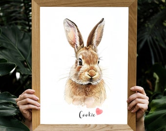 Retrato de conejo en acuarela personalizado: Memorial para mascotas pintado a mano