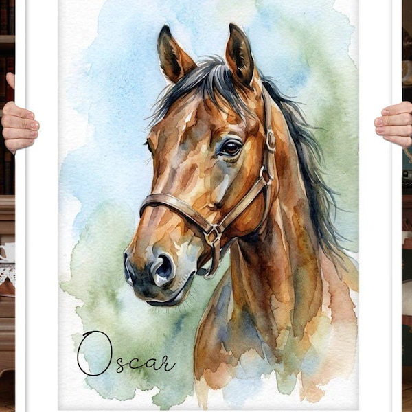 Retrato de cavalo em aquarela personalizado: memorial original pintado à mão para animais de estimação