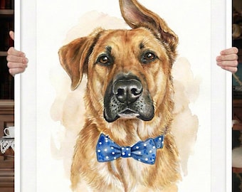 Hand Painted Watercolor Pet Portrait: Custom Dog Art