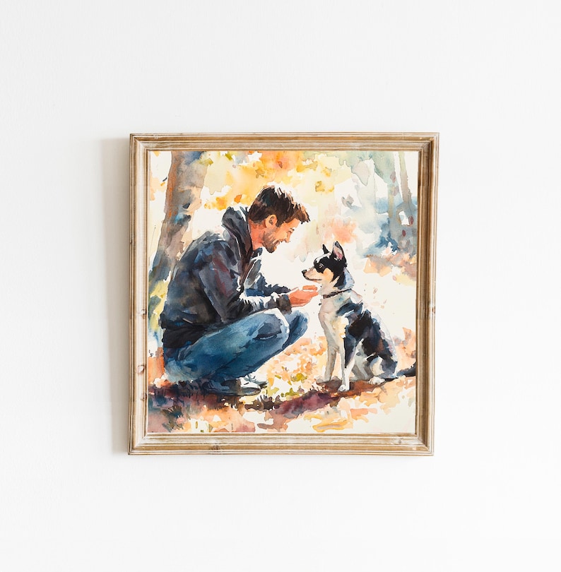 Pet with owner custom portrait, Portrait from photo, Personalized painting, Memorial portrait, Portrait from photo, Art Commission