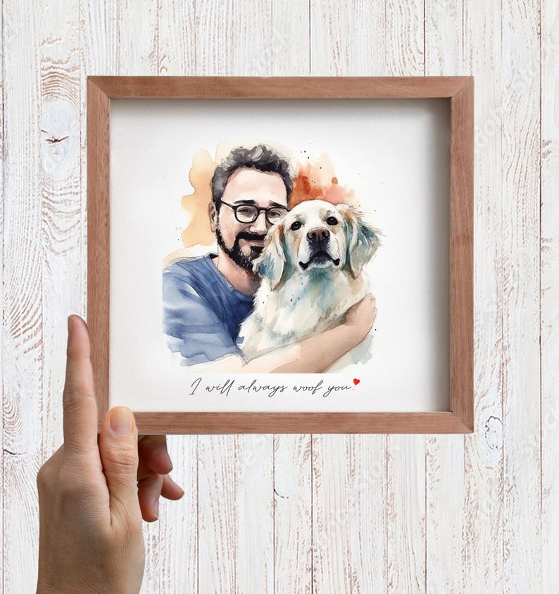 Retrato personalizado de mascota y dueño en acuarela: Arte pintado a mano por encargo imagen 10