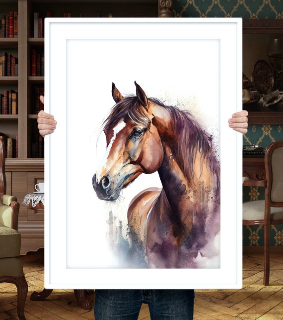 カスタム水彩画馬の肖像画：オリジナルの手描きペット記念碑 - Etsy 日本