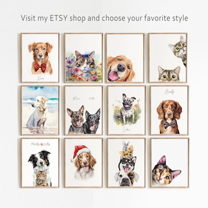 watercolor pet portrait, custom dog portraits, custom portrait pet, pet family portrait, pet portrait hand painted zdjęcie 5