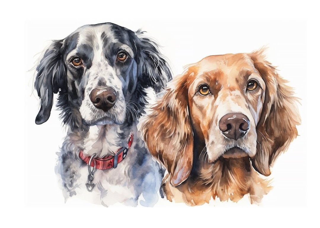 Two Dogs Portrait Custom Watercolor Pet Portrait: Two Dogs, Dog Loss Gift - Etsy