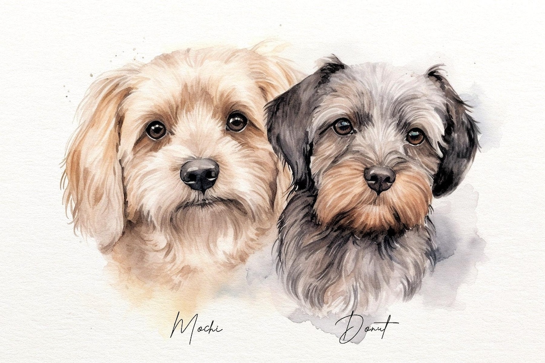 Two Dogs Portrait Custom Watercolor Pet Portrait: Two Dog Painting, Hand-painted Art - Etsy