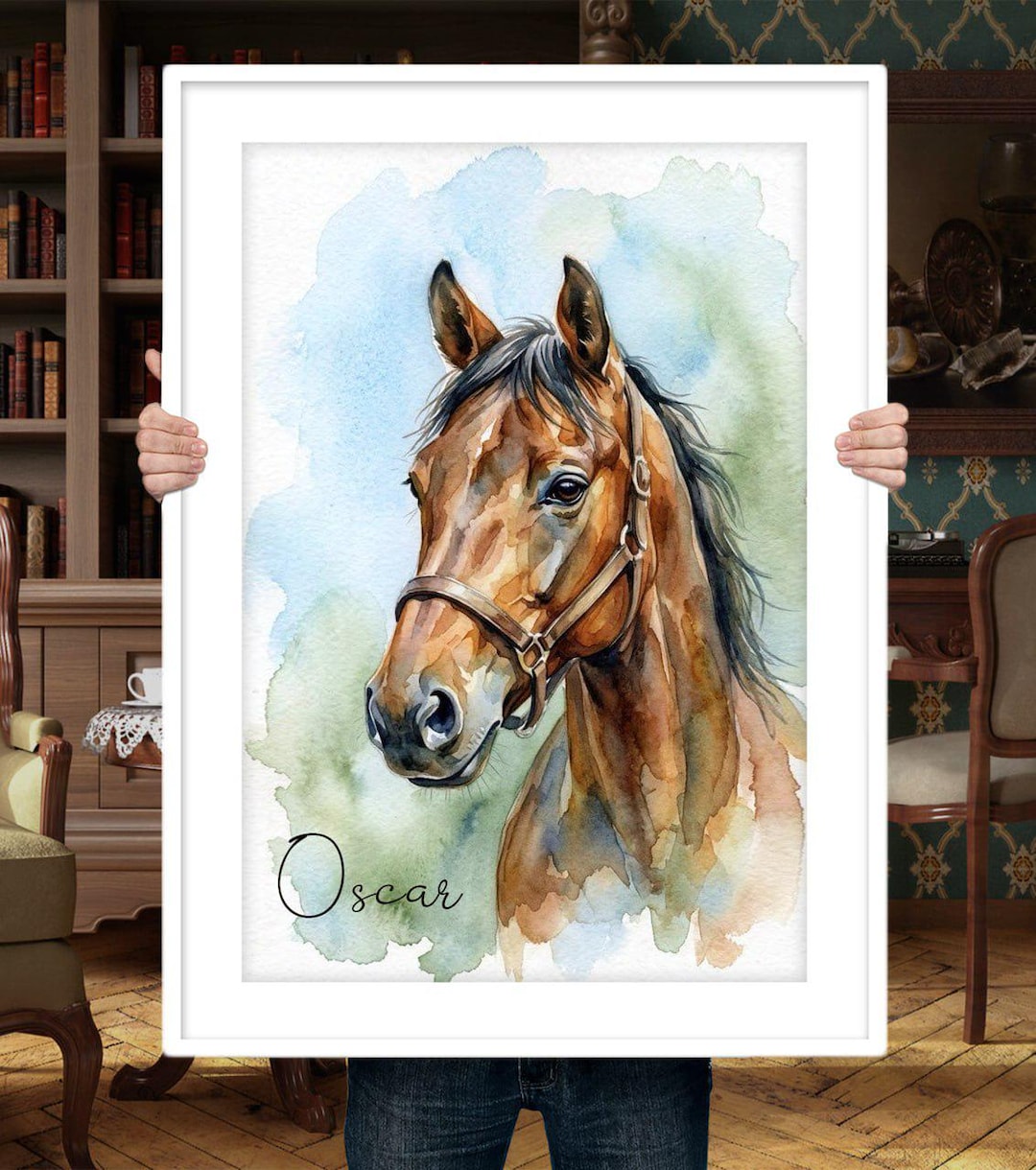 カスタム水彩画馬の肖像画：オリジナルの手描きペット記念碑 - Etsy 日本