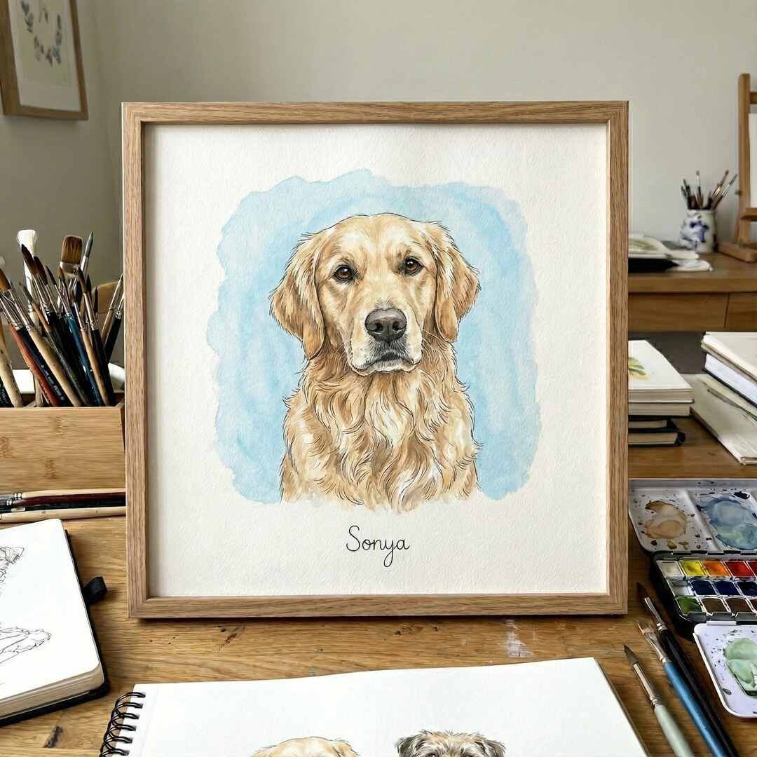 Custom Watercolor Pet Portrait: Dog Memorial Art Gift - Etsy