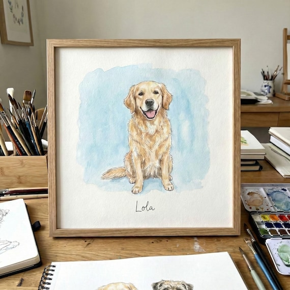 画家志望の青年が描いた　犬の水彩画 犬 水彩画 犬の水彩画 台湾 サモエド犬の水彩画 Art of color - Pinkoi