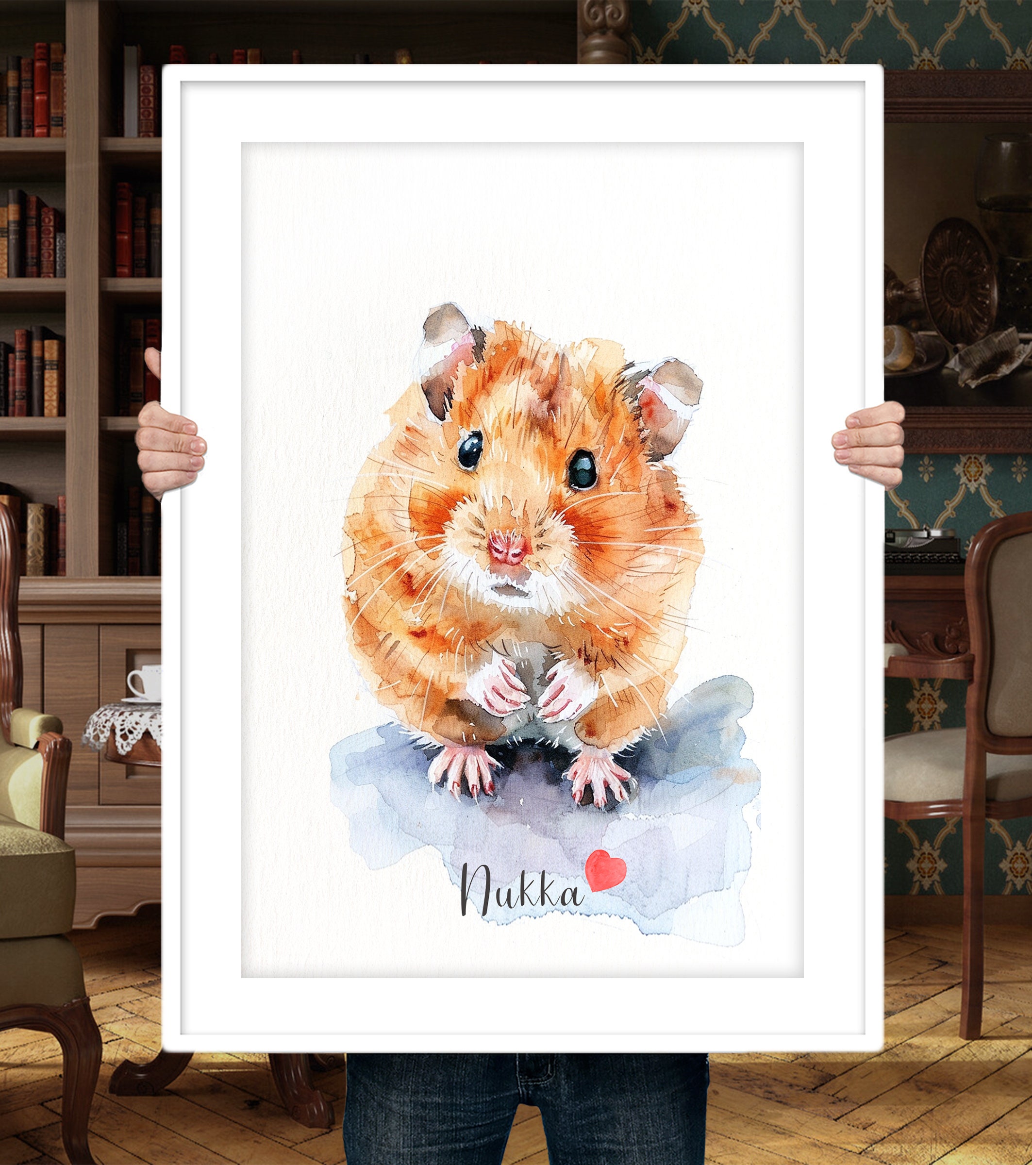 ハムスターのカスタムポートレート：手描き水彩画のペットメモリアル