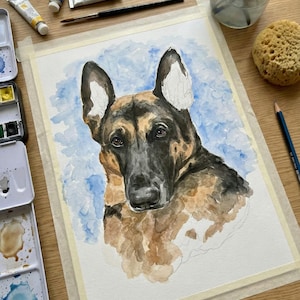 Retrato personalizado de mascota y dueño en acuarela: Arte pintado a mano por encargo imagen 9