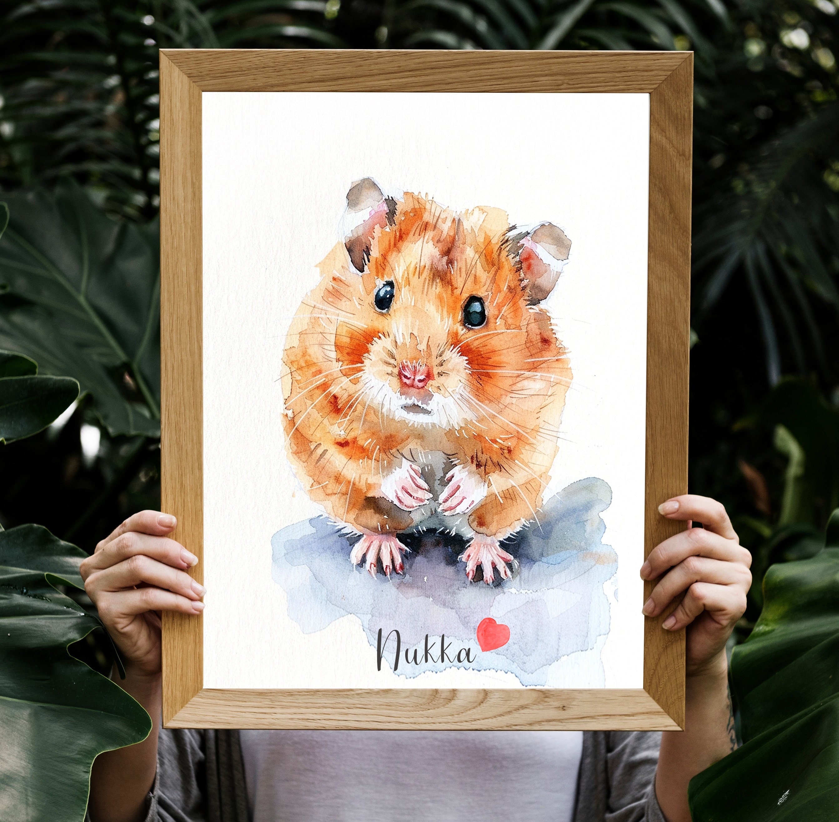 ハムスターのカスタムポートレート：手描き水彩画のペットメモリアル