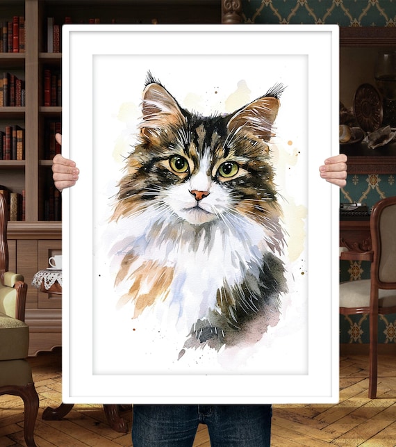 カスタム猫の肖像画：写真から手描きの水彩画ペットアート - Etsy 日本